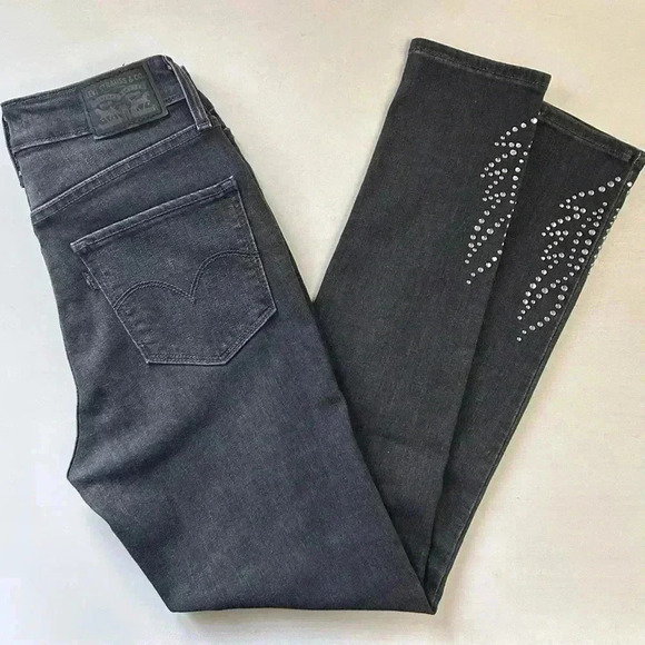 Levi’s 721 High Rise Skinny Jeans Studded Ankle Cropped Washed Black Size 26 - Picture 14 of 16